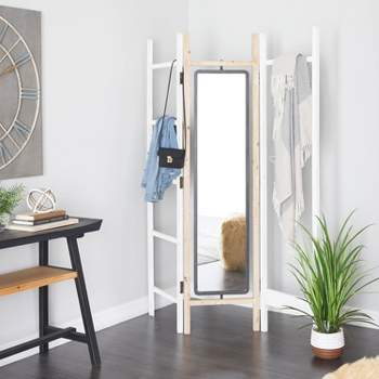 Eclectic Wood Room Divider Screen with Mirror White - Novogratz