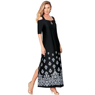 Roaman's Women's Plus Size Petite Ultrasmooth Cold Shoulder Maxi Dress