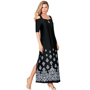 Roaman's Women's Plus Size Ultrasmooth Cold Shoulder Maxi Dress - 1 of 4