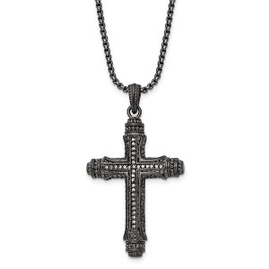 Black Bow Jewelry Gunmetal Plated Stainless Steel CZ Large Pillar Cross Necklace, 24 In - 1 of 4