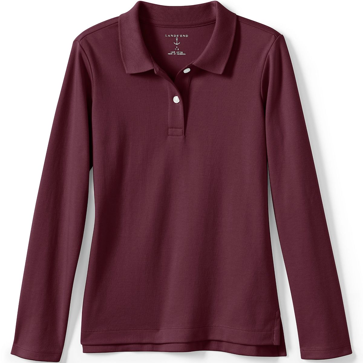 Lands' End School Uniform Kids Long Sleeve Feminine Fit Interlock Polo Shirt - thumbnail 9