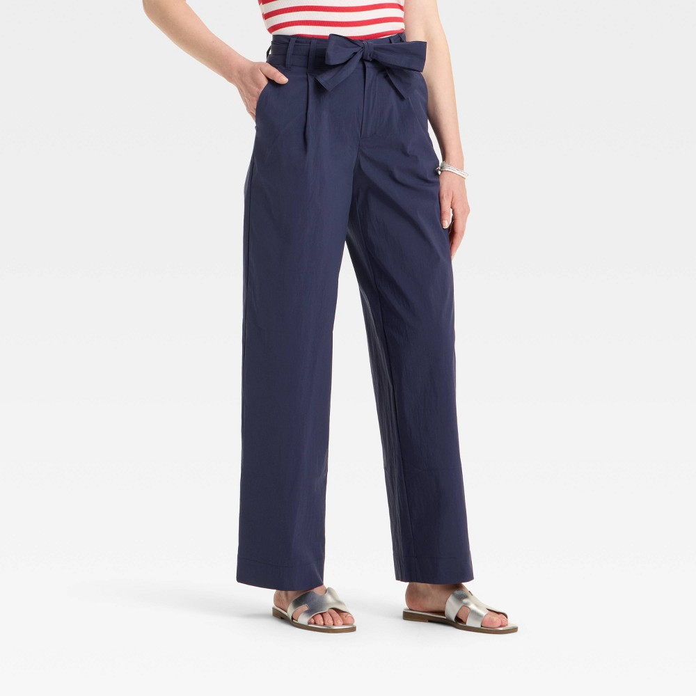 women's high-rise wide leg poplin trousers - a new day™ navy 0