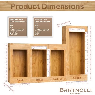 Bartnelli 4pc Bamboo Kitchen Drawer Organizer for Sandwich Bags – Gallon, Quart, Sandwich, Snack — фото 3