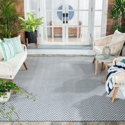 Blue and Creme 4' x 6' Geometric Flat Woven Rug