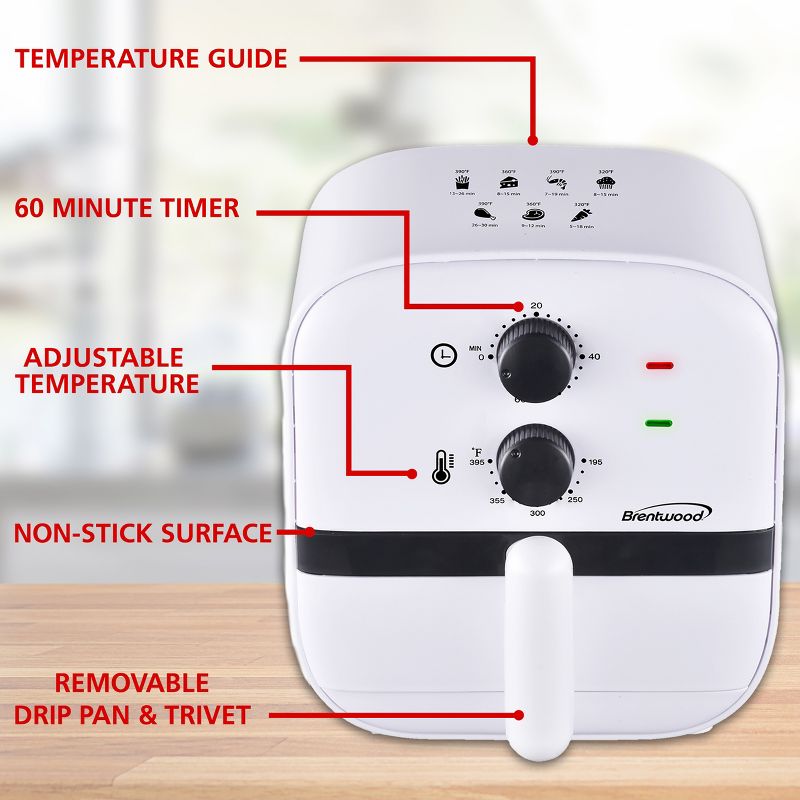 Brentwood 1 Quart Small Electric Air Fryer with 60min Timer and Temp Control in White, 3 of 10