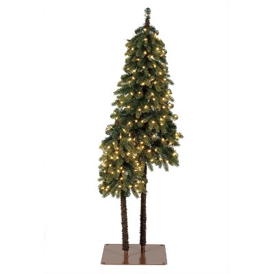 Home Heritage True Bark 3 Foot & 5 Foot Twin Christmas Trees with White Lights