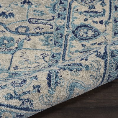Ivory/Navy Synthetic 8' x 10' Rectangular Easy-Care Rug