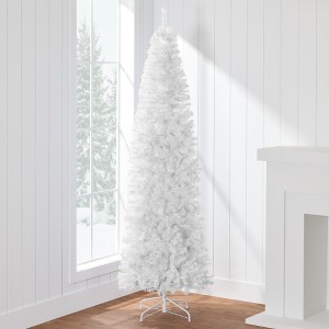 Best Choice Products White Artificial Holiday Christmas Pencil Tree w/ Metal Base - 1 of 4