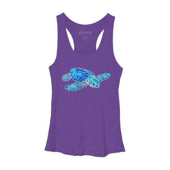 Women's Design By Humans Blue And Green Watercolor Sea Turtle By Maryedenoa Racerback Tank Top