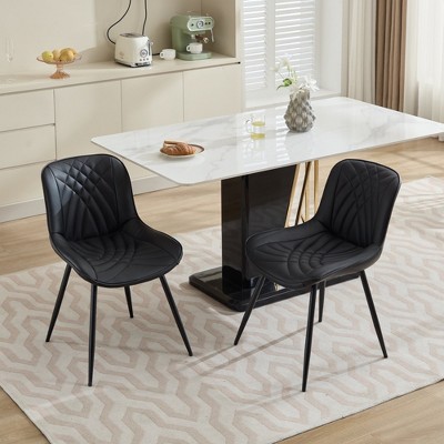 Set of 2 Mid Century Modern Dining Chair Comfortable Upholstered Faux Leather Dinner Chairs with Padded Seat, Black/Cream/Khaki - Modernluxe