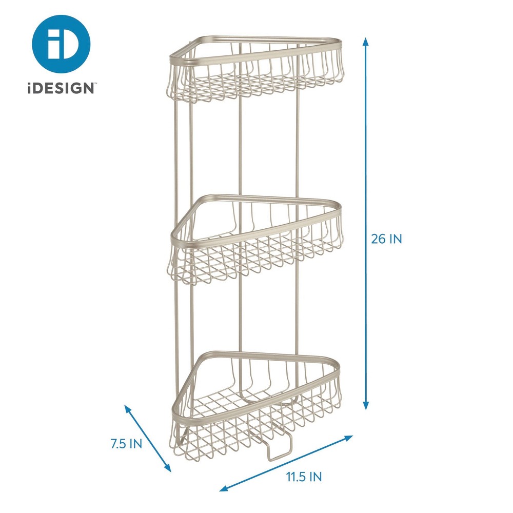 Photos - Bathroom Cabinet iDESIGN 3 Tier York Lyra Shower Shelf Matte Silver: Bathroom Organizer, St