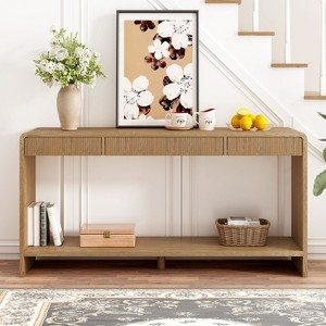 Okak Farmhouse 2-Tier Vertical Slats Long Console Table,Rustic Entryway Table with Storage Drawers,Sofa Table Behind Couch for Hallway,Living Room - 1 of 4