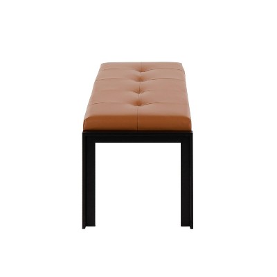 Fuji 46'' Black Metal Frame with Camel Faux Leather Bench