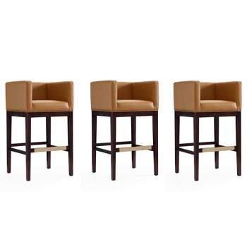 Set of 3 Kingsley Upholstered Beech Wood Barstools Camel - Manhattan Comfort