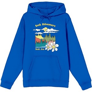 Positive Vibes Cloudy Forest Landscape Seek Adventure Seek Joy Long Sleeve Adult Hooded Sweatshirt - 1 of 2