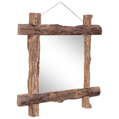 Rustic Square Natural Reclaimed Wood Log Mirror