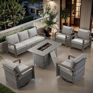 Buenhomino 8 Piece Patio Furniture Set with 41" Fire Pit Table Wicker Rattan Patio Sectional Sofa Set Outdoor Seating Furniture with Thickened Cushion - 1 of 4
