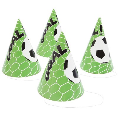 Blue Panda 24-Pack Green Soccer Party Paper Cone Hats for Kids Birthday Party Favors