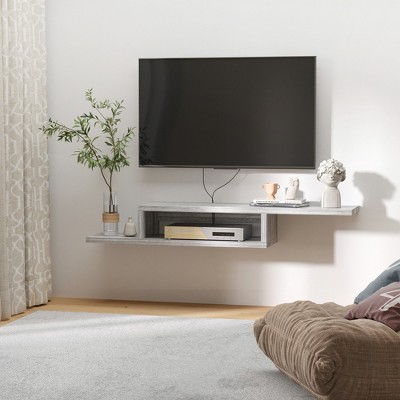 Gray MDF Wall Mounted Floating Media Console Shelf