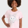 Girls' The Aristocats Marie Glitter Bow Short Sleeve Graphic T-Shirt - Light Pink - 2 of 4