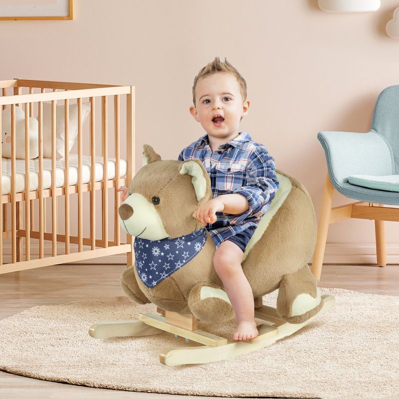Qaba Kids Ride-On Rocking Horse Toy Bear Style Rocker with Fun Music & Soft Plush Fabric for Children 18-36 Months, 4 of 10
