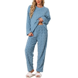 INSPIRE CHIC Women's Fluffy Fleece 2 Pcs Sleepwear Long Sleeve