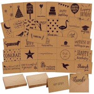 Best Paper Greetings 36 Pack Brown Assorted Greeting Cards with 36 Unique Designs for Birthdays, Congratulations, Sympathy, Thank You, 4x6 In - 1 of 4