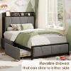 Twin Bed Frame with Linen Upholstered, 2 Storage Drawers & Storage Headboard & Charging Station, Noise Free, 800lbs - 3 of 4