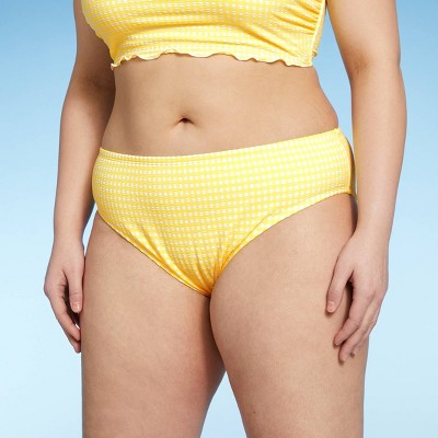 Juniors' Plus Size Textured Gingham Cheeky Bikini Bottom - Xhilaration™ Yellow