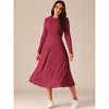 INSPIRE CHIC Women's Long Sleeve Round Neck Casual Stretchy A-Line Midi Dress - 3 of 4