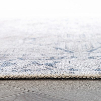 Amber Blue 2' x 3' Vintage Boho Medallion Machine Washable Non-Slip Area Rug