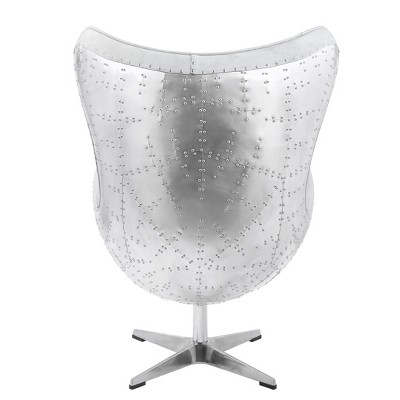 Vintage White Top Grain Leather Swivel Accent Chair with Metal Base