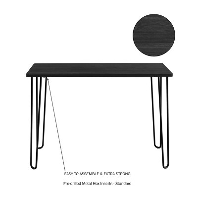 Black Wood Hairpin Leg Desk with Drawer