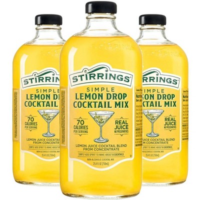 Stirrings Simple Lemon Drop Cocktail Mix 750ml Bottles - Real Juice No Preservatives - 70 Calories - Drink Mixer