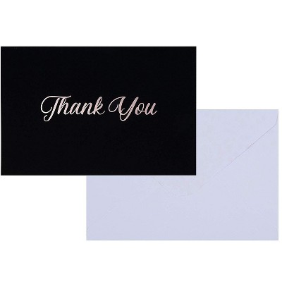 Sustainable Greetings 100-Pack Black with Rose Gold Foil Thank You Greeting Cards with Envelopes, Velvet Soft Touch 4x6 in