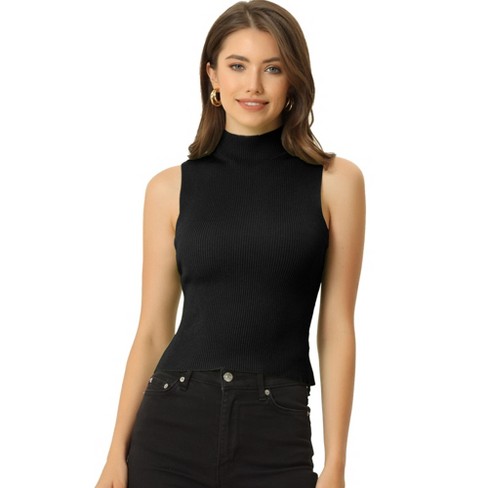 Allegra K Women's Sleeveless Mock Neck Fitting Knit Basic Vest Sweater Tank  Tops Black X-large : Target