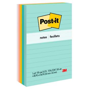 Post-it Notes, 4 x 6 Inches, Marseille Colors, 5 Pads with 100 Sheets Each