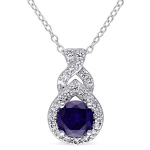 EVERLY JEWELRY | Sterling Silver 1 3/4 CT TGW Created Blue Sapphire Created White Sapphire Fashion Pendant With Chain, 18-inch - 1 of 4