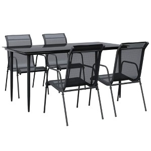 vidaXL Patio Dining Set Outdoor Table and Chair Black Steel and Textilene - 63" Table Length 4-Piece - 1 of 4