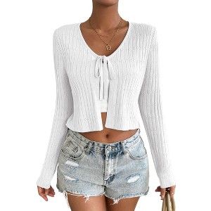 Womens Open Front Cardigans Knit Tie Shrug for Dress Sweaters Crop Cardigans - 1 of 4