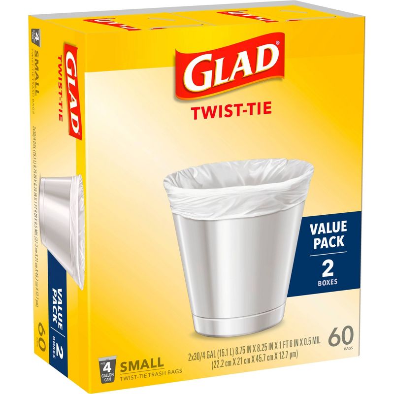 Glad Small Trash Bags 4 Gallon Twist Tie Value Pack - White - 60ct, 3 of 11