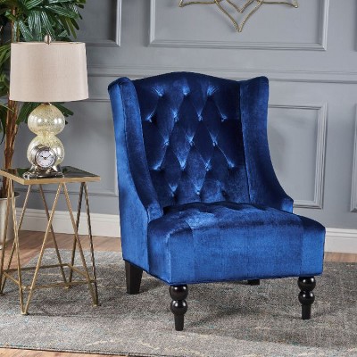 CAVINAS Modern Wingback Accent Chair with Button Tufted Diamond Stitching & Turned Birch Wood Legs, Upholstered Armchair for Living Room