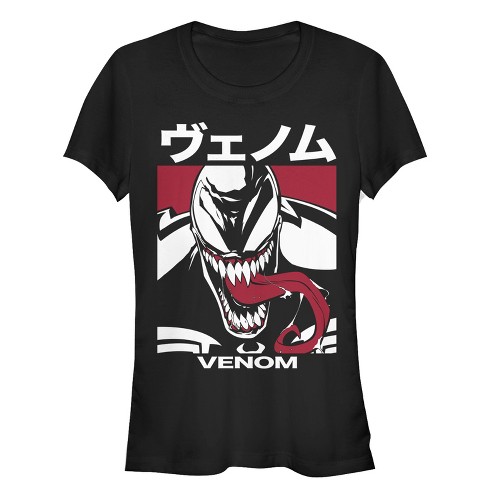 Juniors Womens Marvel Venom Japanese Kanji Character T-shirt : Target