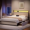 WOWLIVE Full Size Modern Bed Frame with 2 Storage Drawers, Upholstered Velvet Headboard with Charging Station & Led Light, Beige - 2 of 4