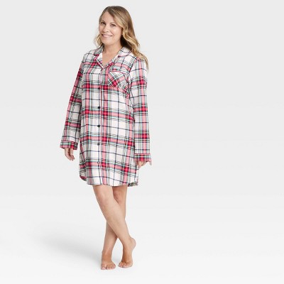 Women's Holiday Plaid Flannel Matching Family Pajama NightGown - Wondershop™ White XS