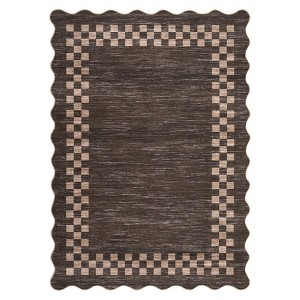 Washable Modern Bordered Grid Rug Non Slip Low Pile Rug Soft Contemporary Throw Floor Cover Foldable Indoor Carpet for Living Room Bedroom - 1 of 4