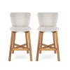 Set of 2 Outdoor Bar Stools, Acacia Wood Legs with Wicker Seat and Backrest, High Chairs for Patio, Balcony, or Bar Table-The Pop Home - 2 of 4