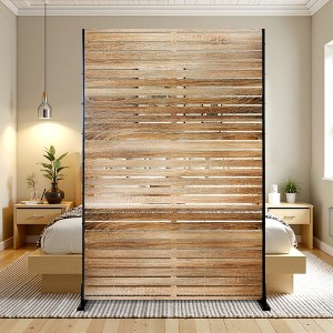 TOAOTBNBO 3-Panel Metal Privacy Screen, Decorative Privacy Fence Panels with Stand, Outdoor Privacy Screen for Patio, Natural Oak - 1 of 4