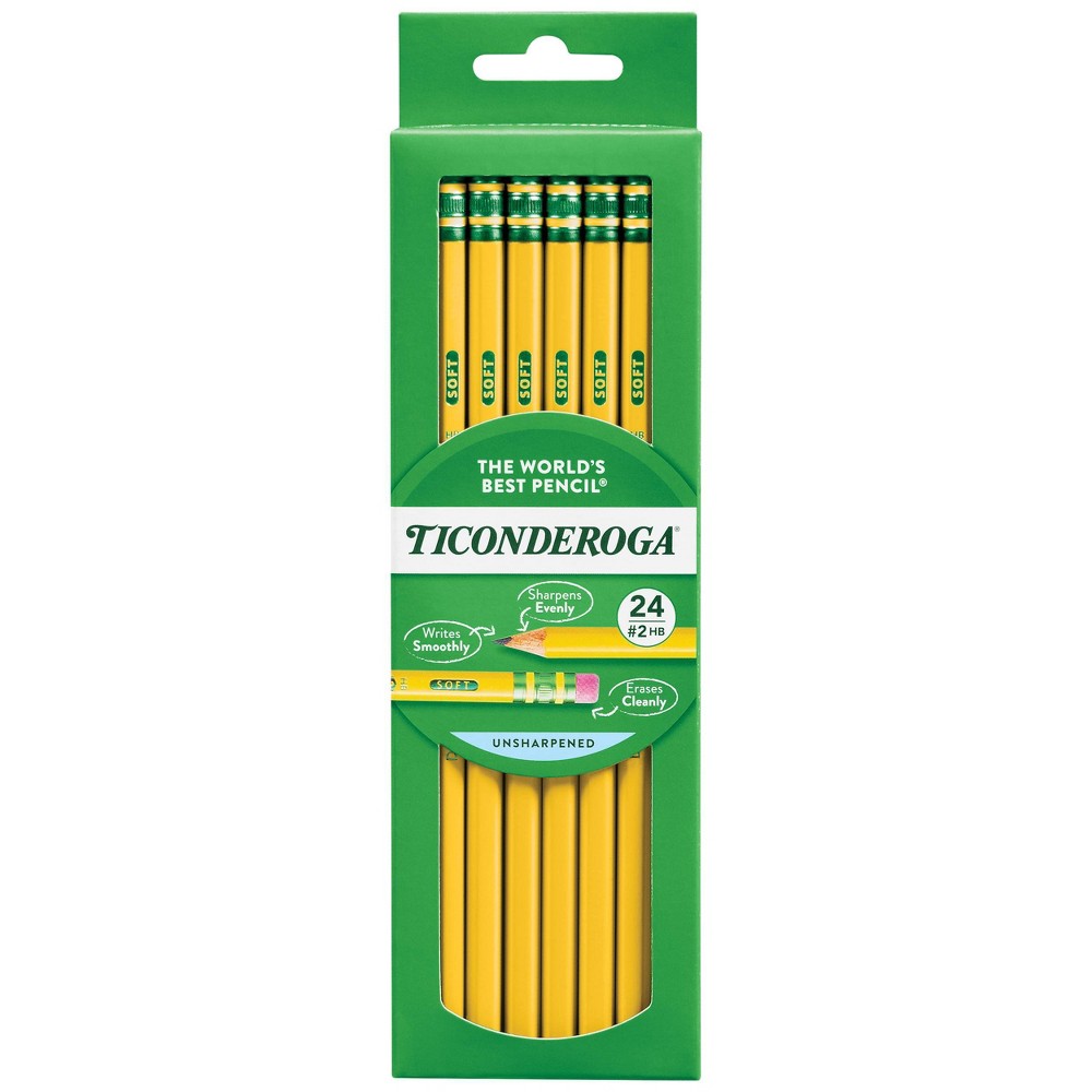 Ticonderoga #2 Wood Pencils, 2mm, 24ct: School Supplies, Erasable, Yellow, Kids, Art & Stationery, Ages 10+