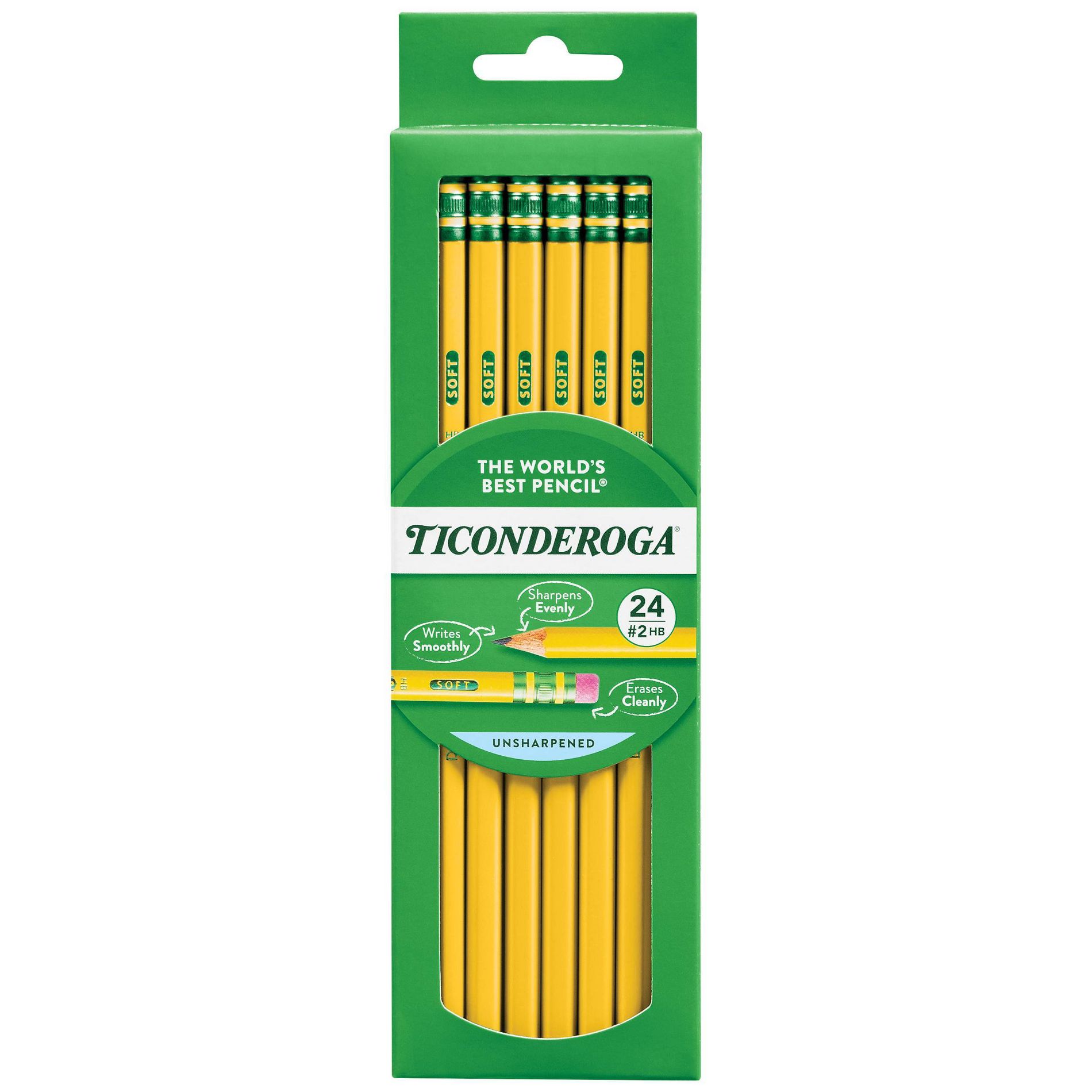 Ticonderoga #2 Wood Pencils, 2mm, 24ct: School Supplies, Erasable, Yellow, Kids, Art & Stationery, Ages 10+